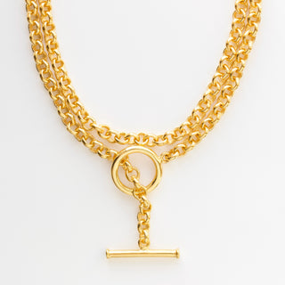 long length t bar belcher chain necklace in gold