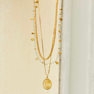 prehnite beaded necklace in gold