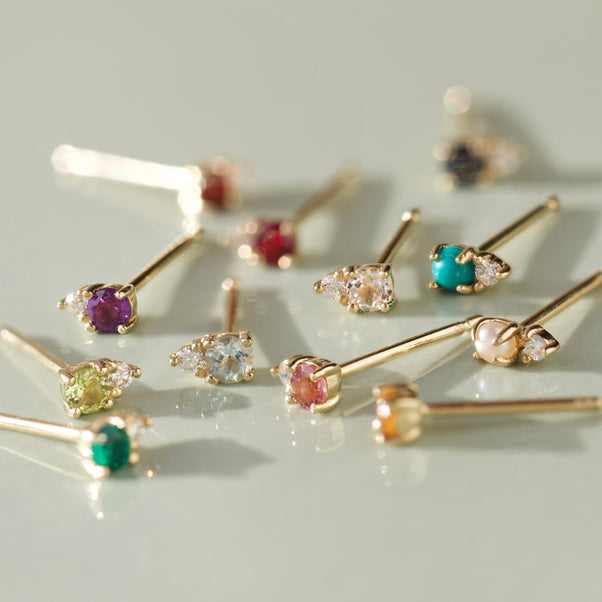 Birthstone and diamond single earring
