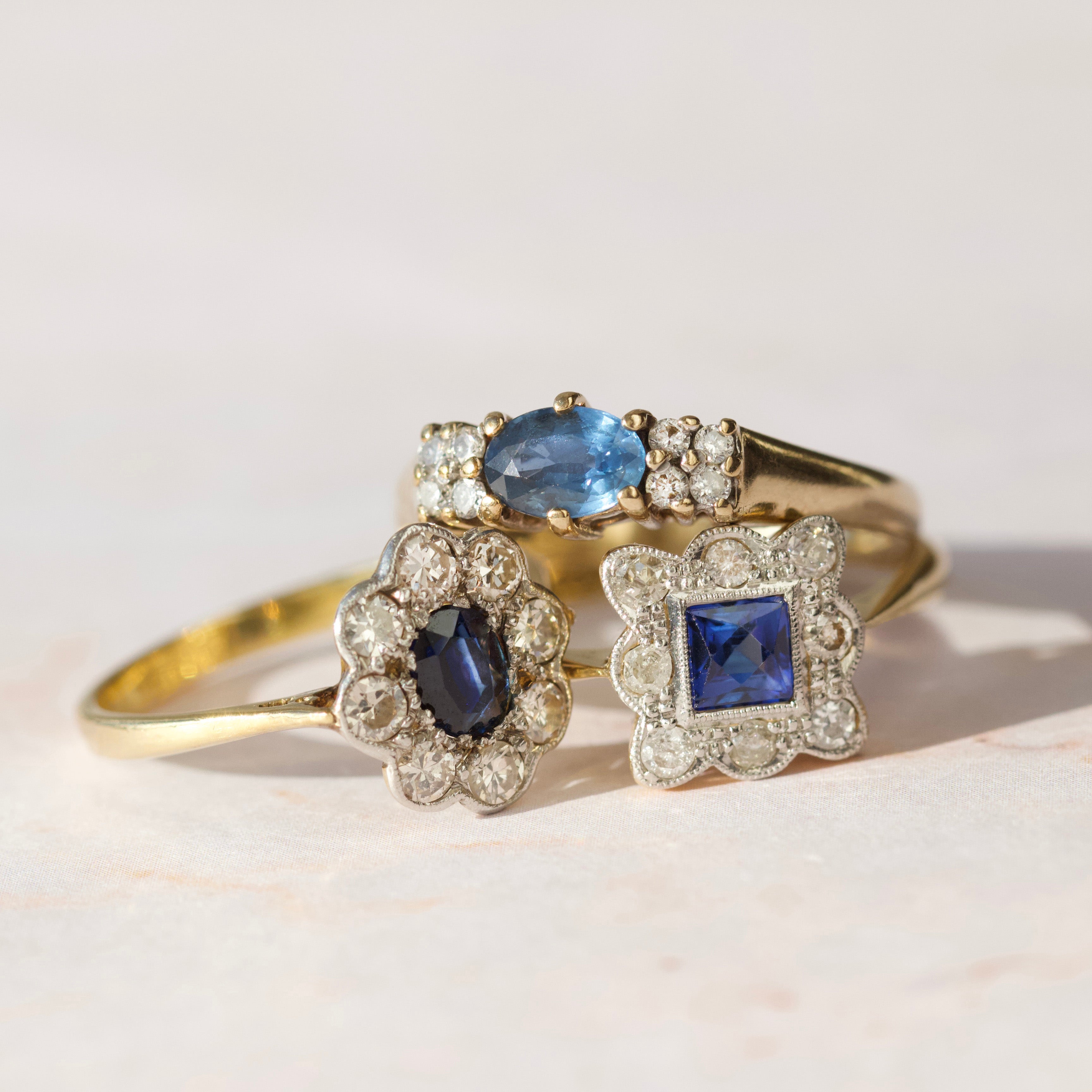 Vintage 9k Solid Yellow Gold Sapphire and Diamond Ring - Size N