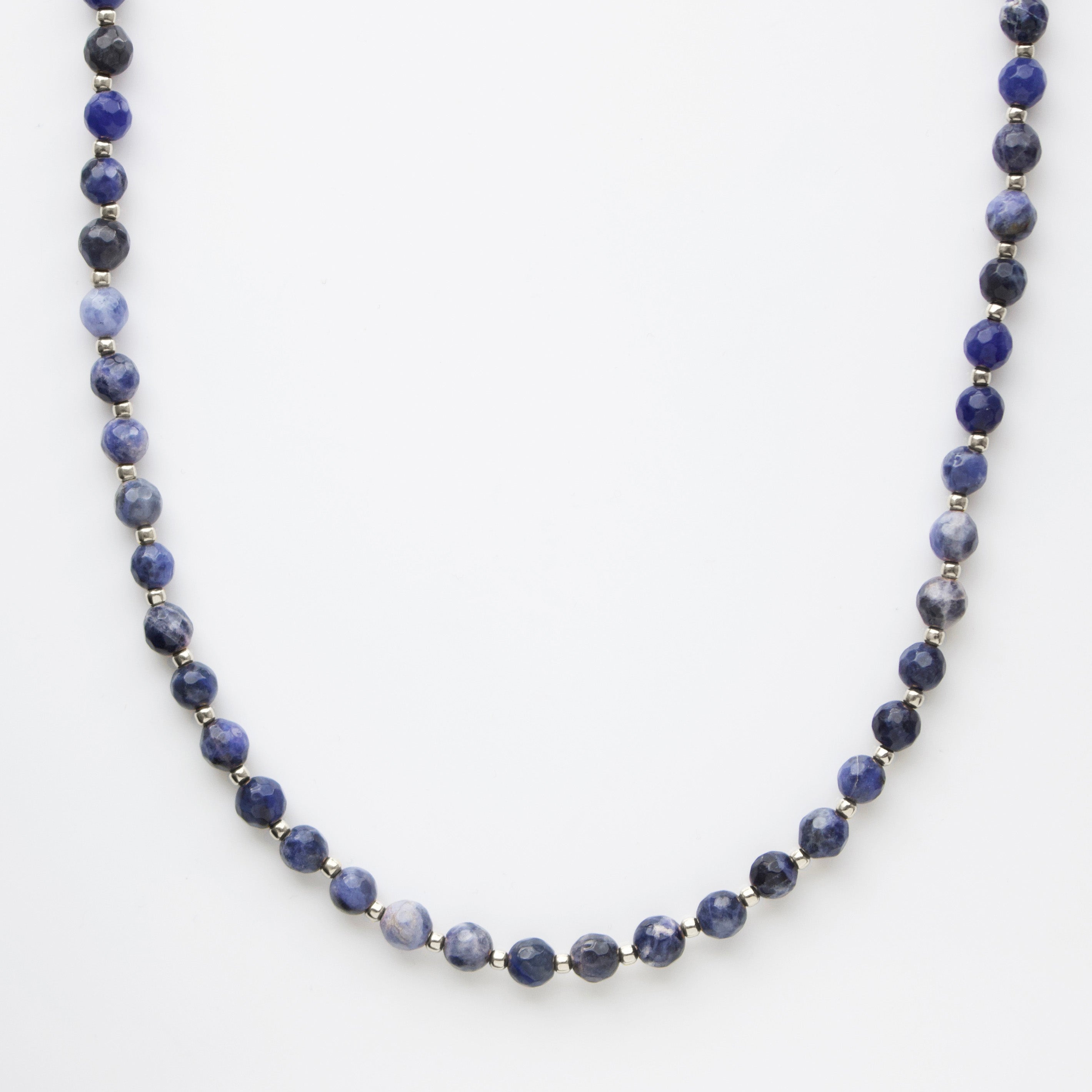 sodalite silver beaded necklace