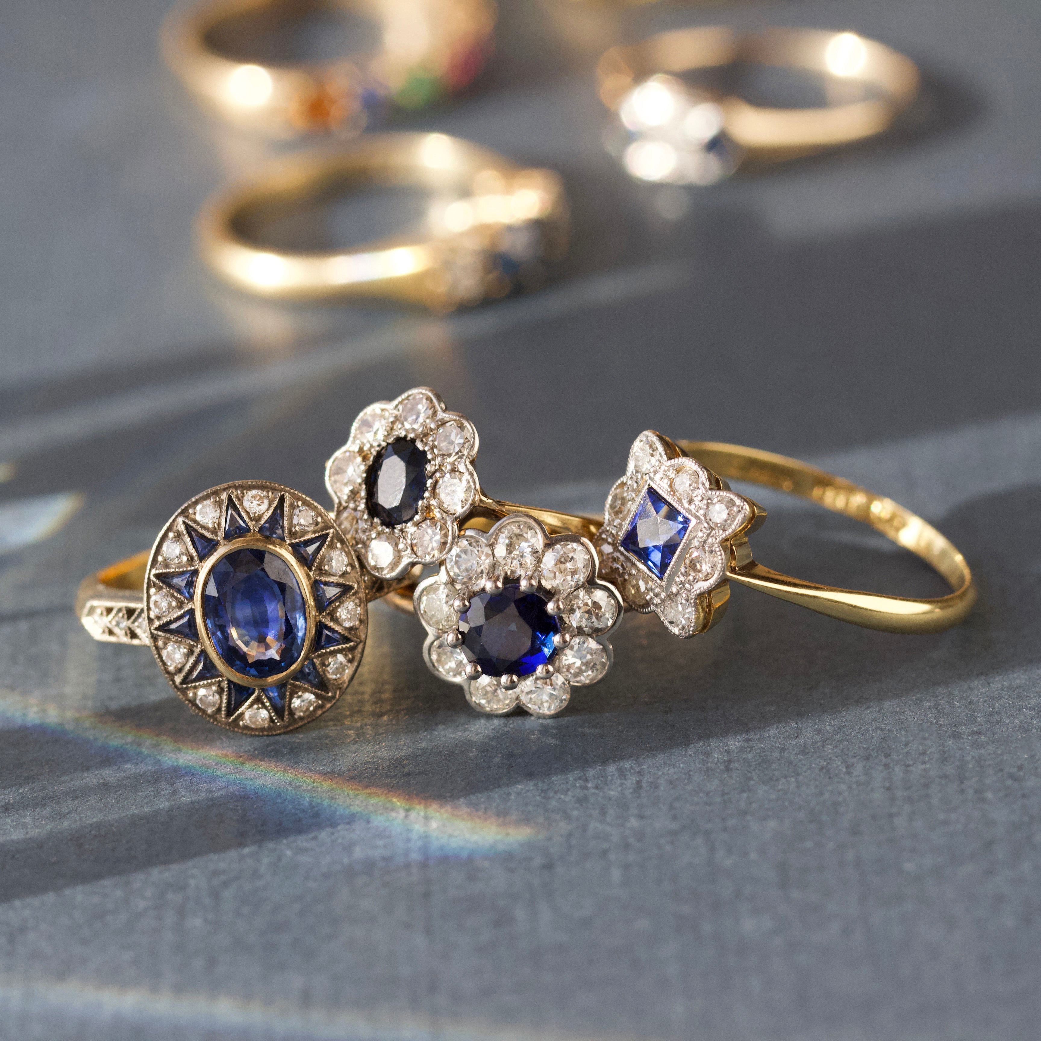 sapphire and diamond vintage ring in gold