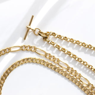 mens rolo chain with t bar in gold