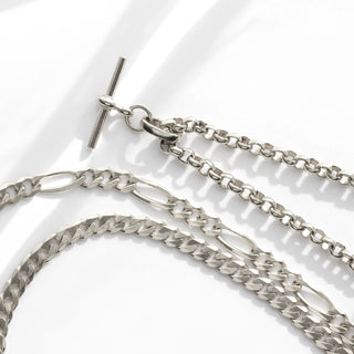 mens silver figaro chain necklace