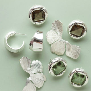 fern green deco statement stud silver