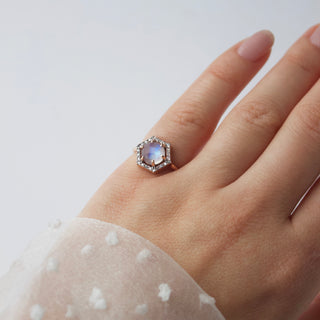 Moonstone & diamond engagement ring