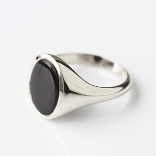 mens black onyx silver signet ring