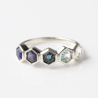 blue gemstone hexagon ring silver 