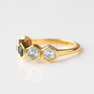 blue hexagon gemstone ring in gold