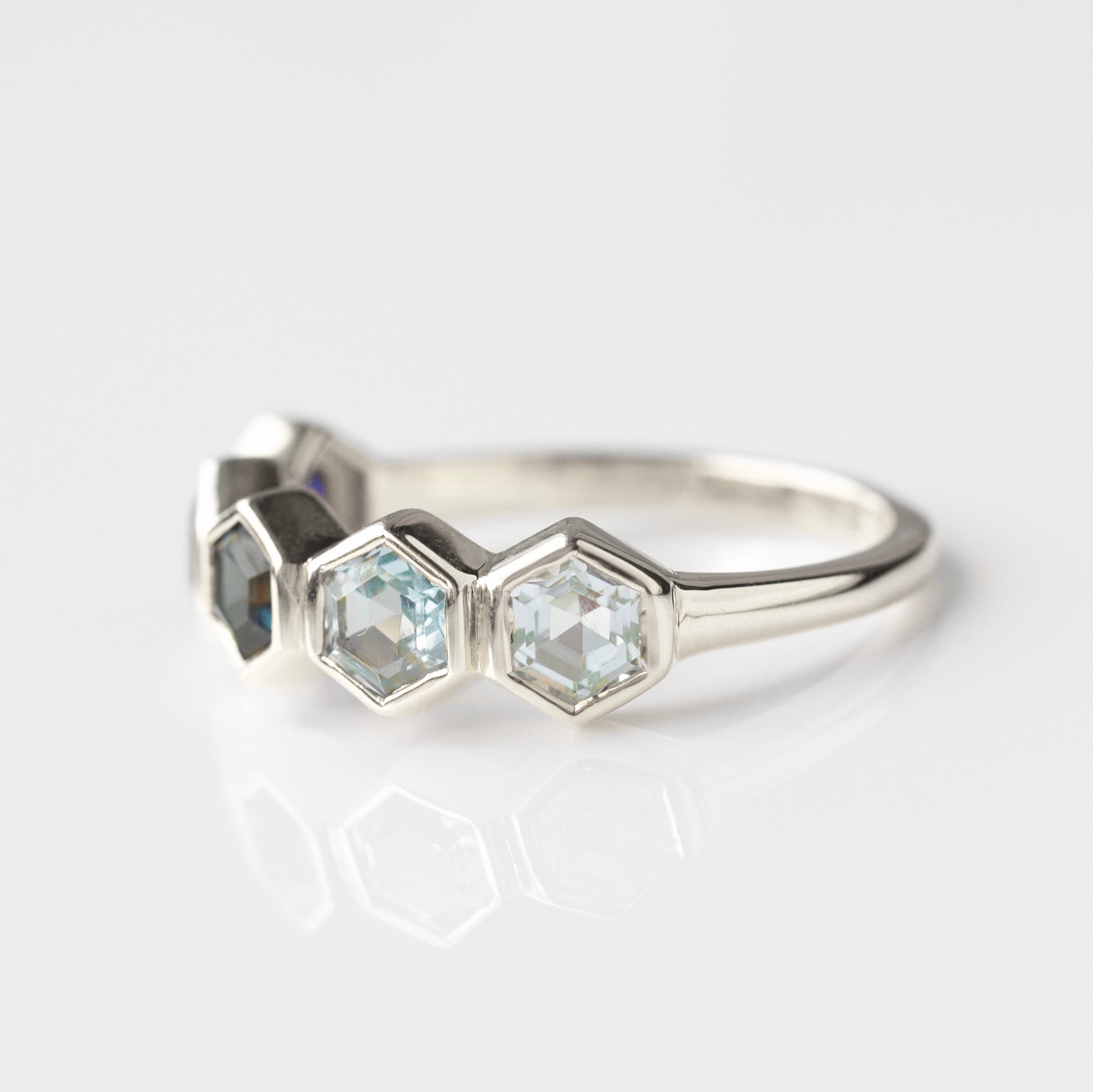 blue gemstone hexagon ring silver 