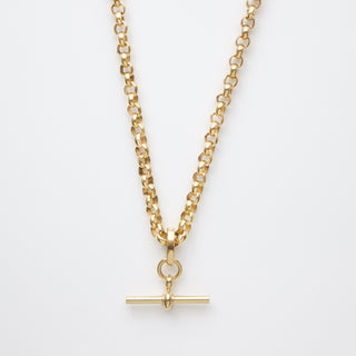 mens rolo chain with t bar in gold