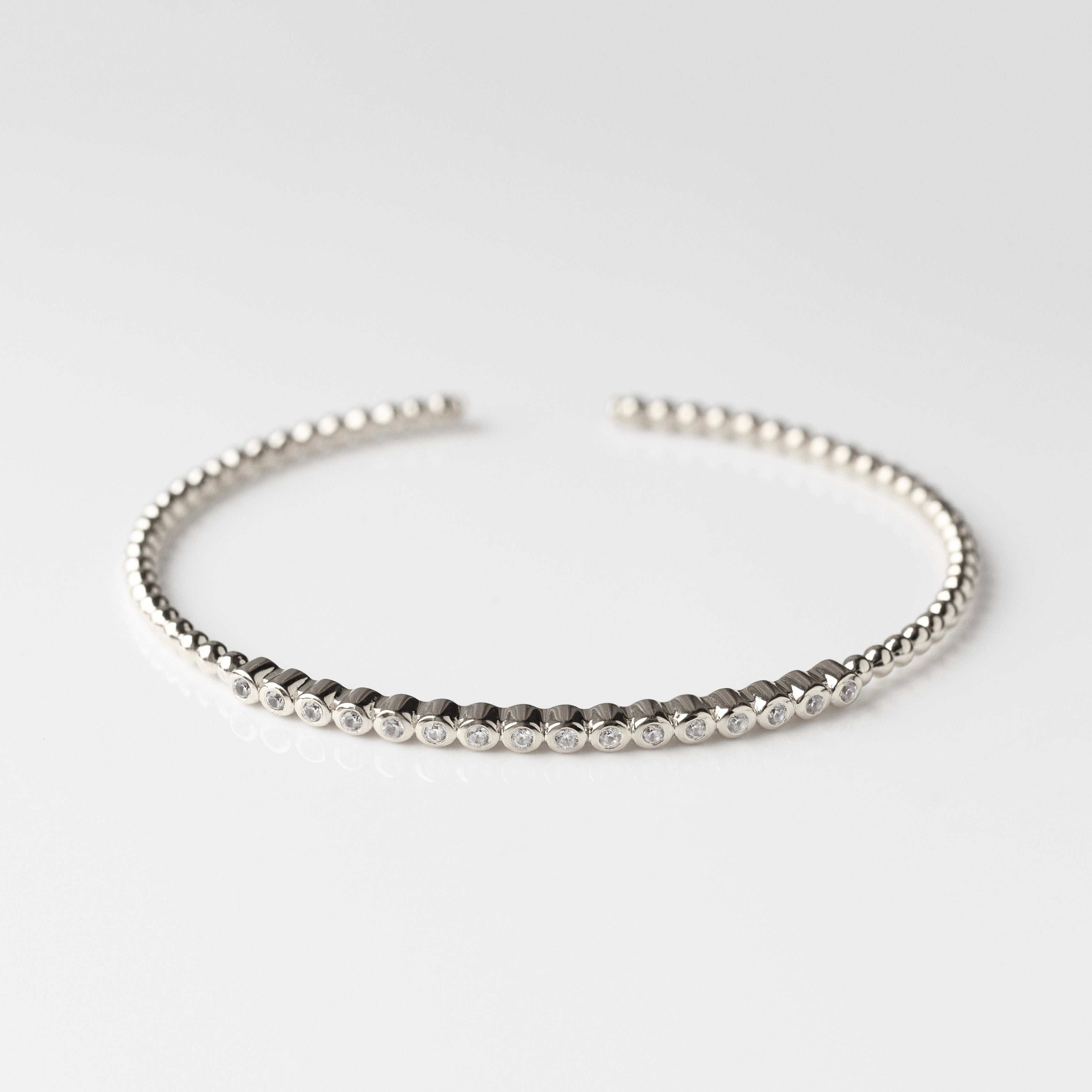 white zircon bobble bangle silver