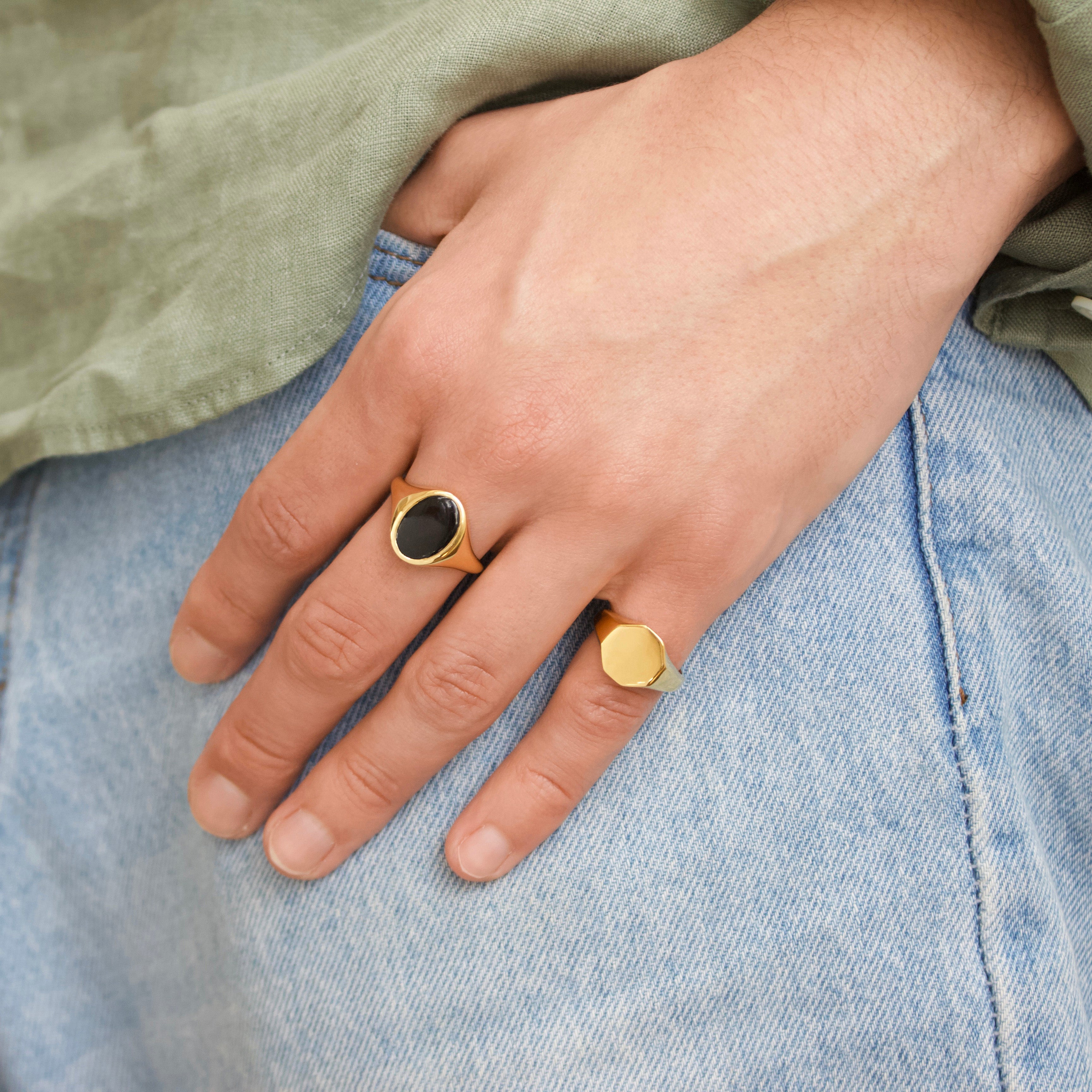 Mens Onyx Oval Signet Ring – Carrie Elizabeth - Main Image