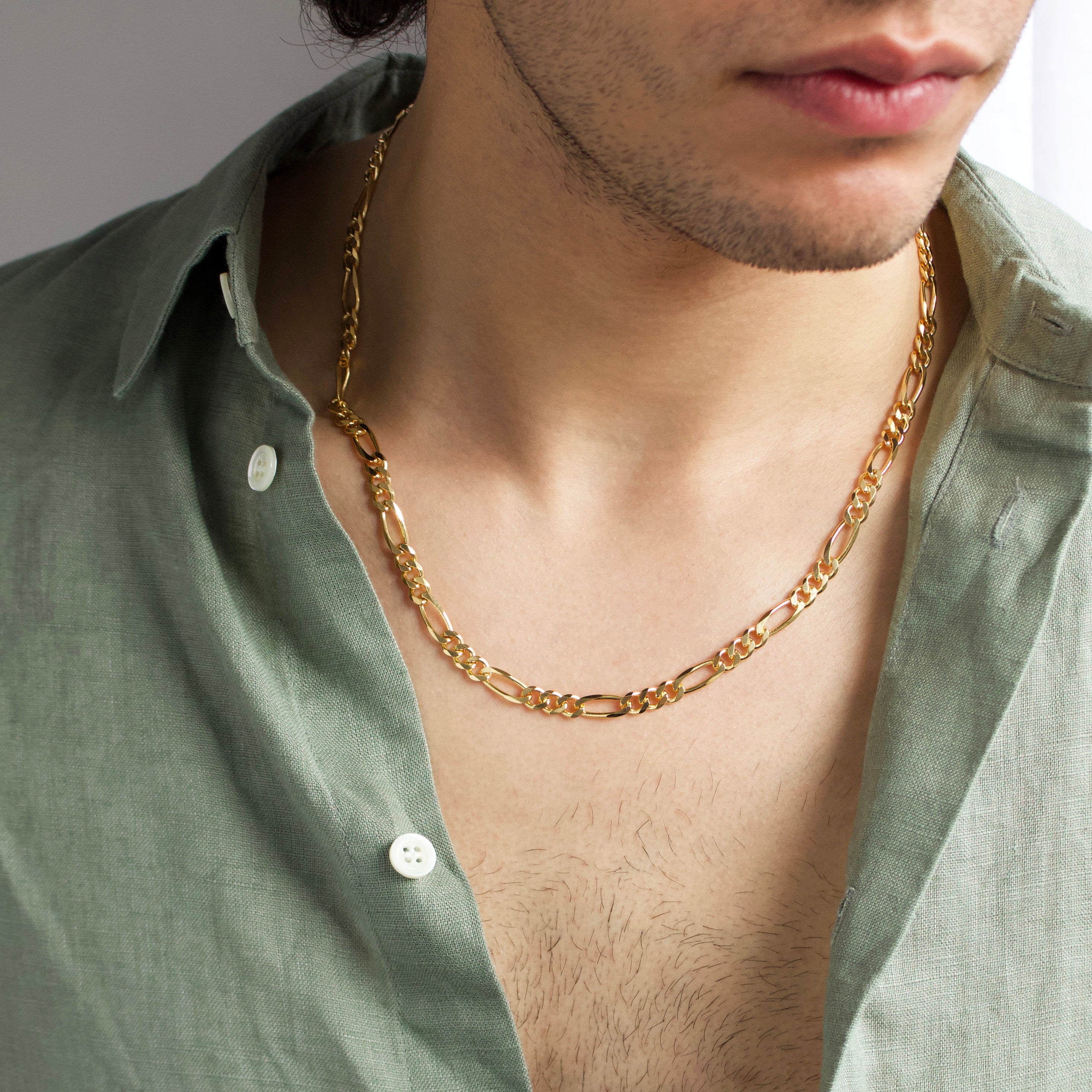 Gold Figaro Necklace Mens Gold Layered Necklace Set Mens Figaro