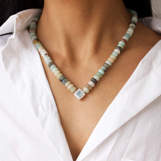 Chunky Aqua Jade Beaded Necklace