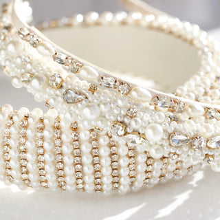 Pearl and crystal wide bridal headband