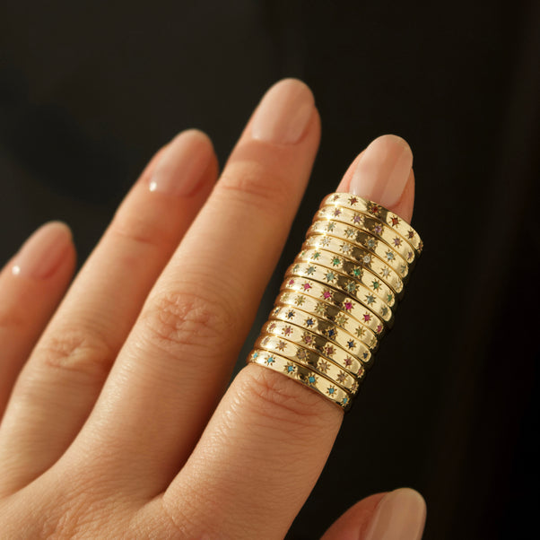 Icon Star Set Birthstone Band Ring