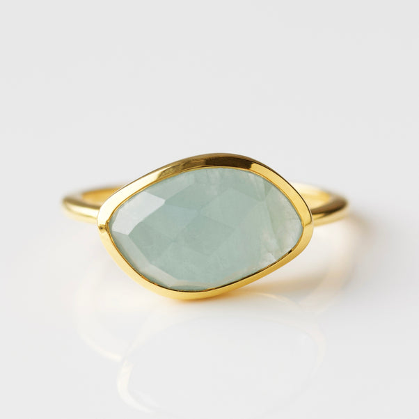 Organic milky aquamarine ring in gold