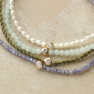 amazonite and diamond beaded bracelet in solid gold