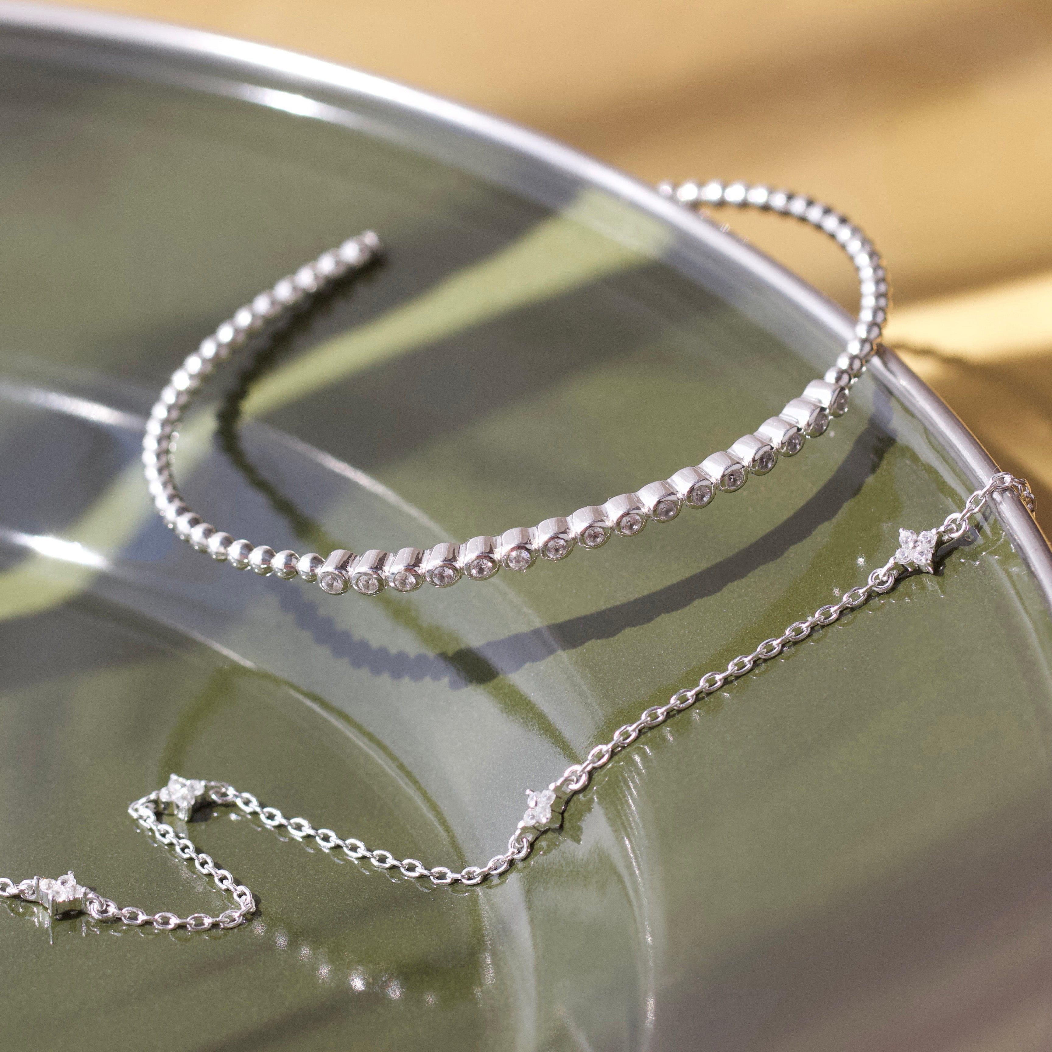 white zircon bobble bangle silver