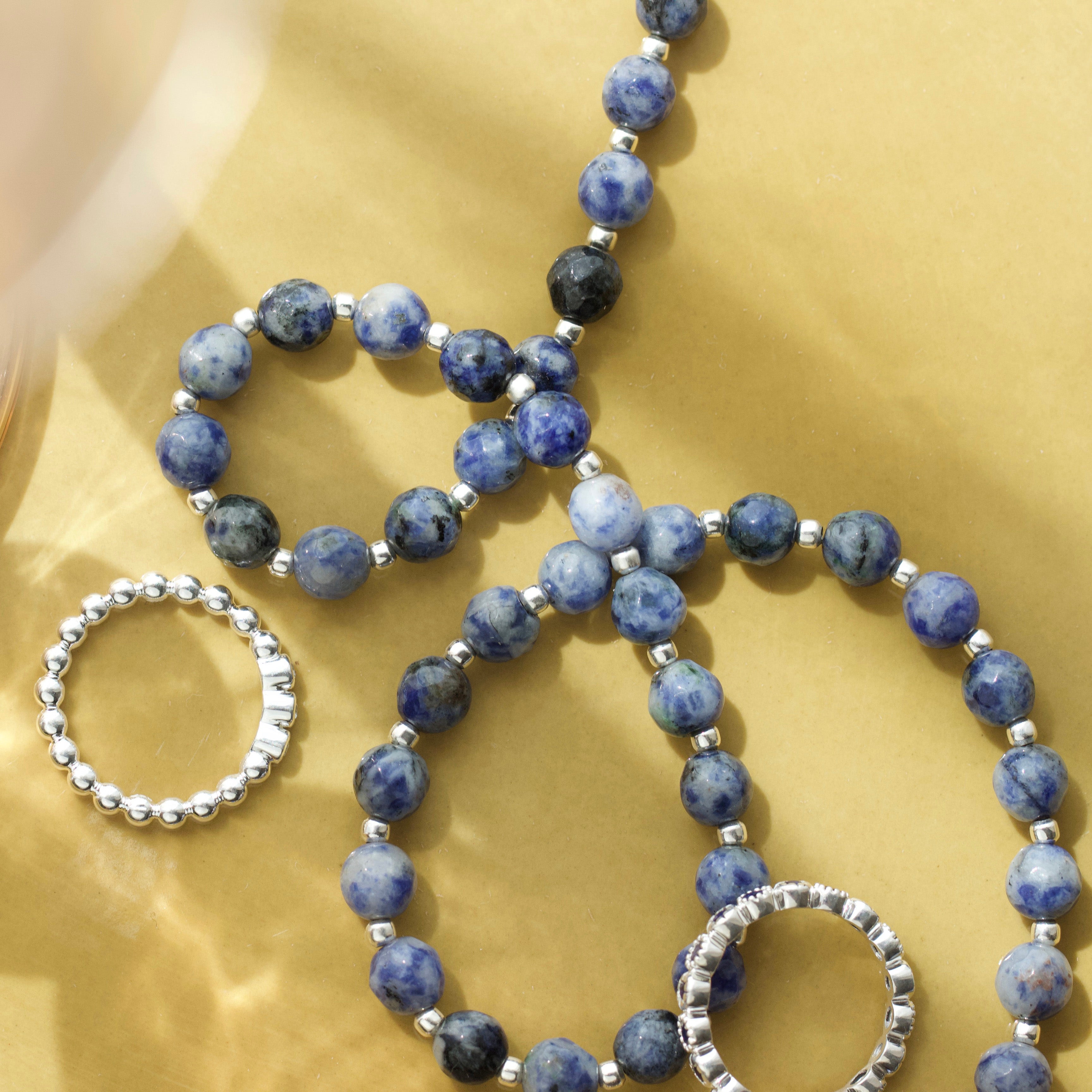 sodalite silver beaded necklace
