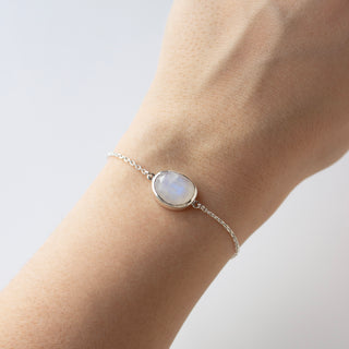 organic rainbow moonstone in silver