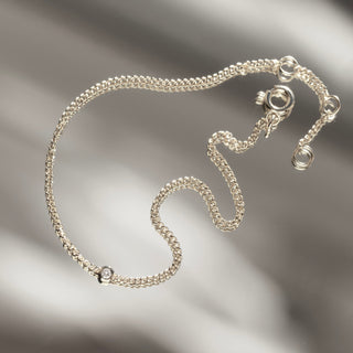 Diamond Solitaire vintage chain bracelet in silver