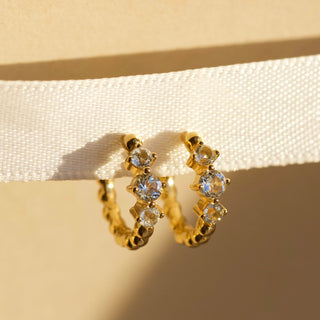 aquamarine huggie hoop earrings in gold