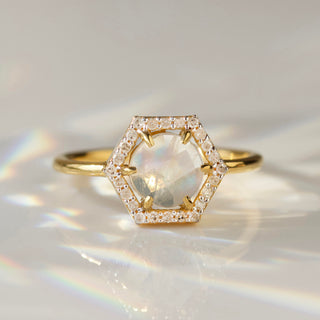 Icon Moonstone & Diamond Hexagon Ring