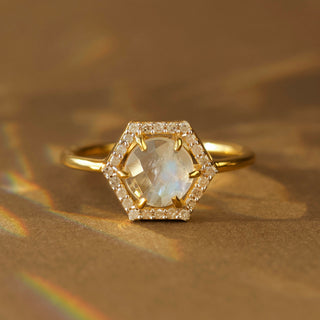 hexagon diamond & moonstone ring