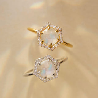 hexagon diamond & moonstone ring