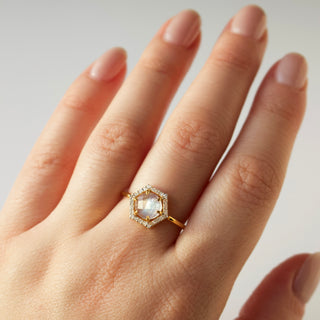 hexagon diamond & moonstone ring