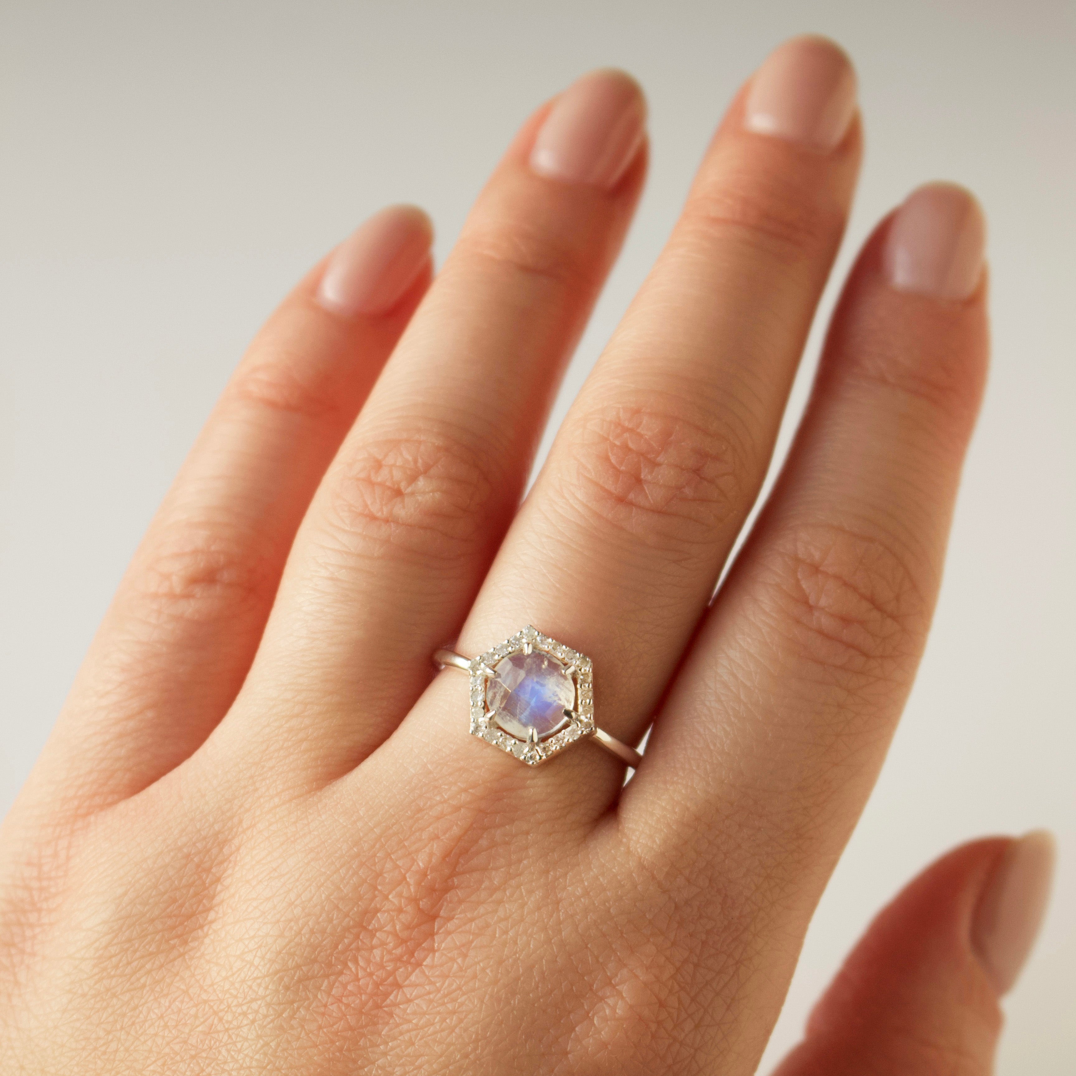 Icon Moonstone Diamond Hexagon Ring Silver Carrie Elizabeth