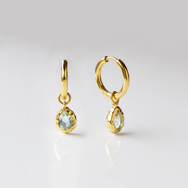 green amethyst pear drop hoop earrings