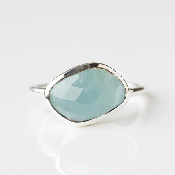 aquamarine organic ring silver