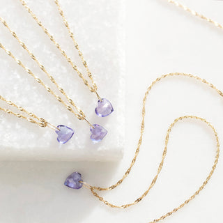 tanzanite heart necklace in solid yellow gold
