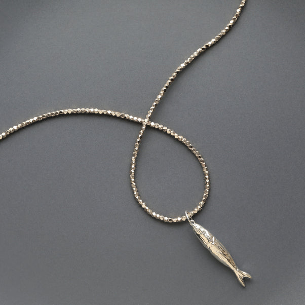 silver molten fish on necklace
