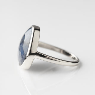Large silver ring with blue sapphire