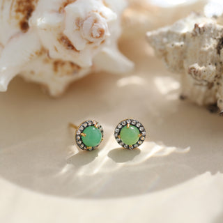 Chrysoprase vintage stud earrings gold