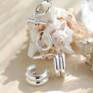 Chunky double hoop earrings in silver
