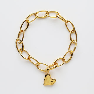 Molten Oval Link Chain Bracelet with Heartbeat Pendant