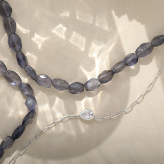 sapphire paperclip silver necklace