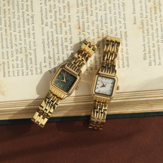 Gold wristwatch with square face