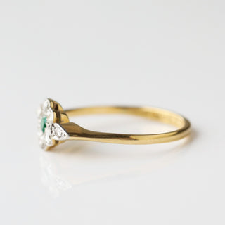 Vintage Emerald and Diamond 18k Yellow Gold and Platinum Ring- UK Size O