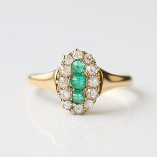 Vintage Emerald and Diamond 18k Yellow Gold Ring- UK Size Q 1/2