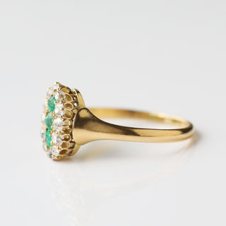 Vintage Emerald and Diamond 18k Yellow Gold Ring- UK Size Q 1/2