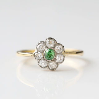 Vintage Emerald and Diamond 18k Yellow Gold Ring- UK Size R