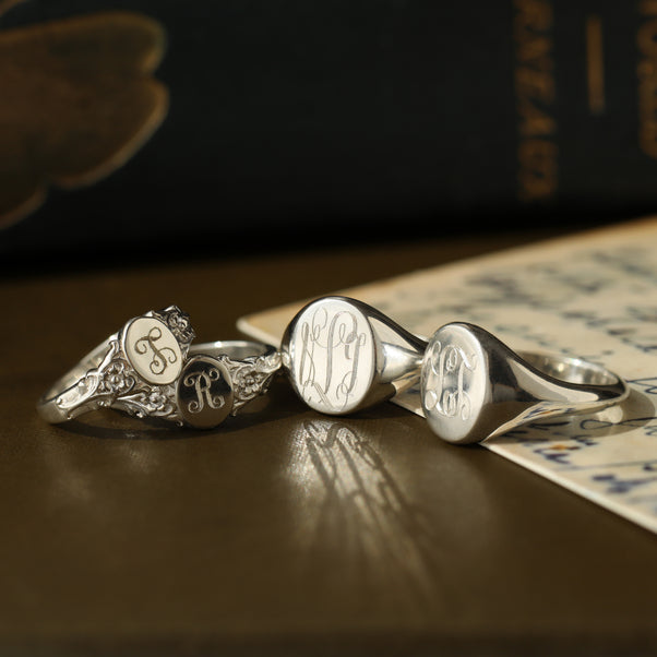 Silver ornate signet ring