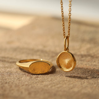 Carrie Elizabeth personalised fingerprint ring and pendant in gold vermeil
