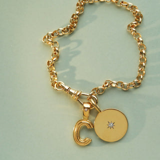 gold albert bracelet with charm